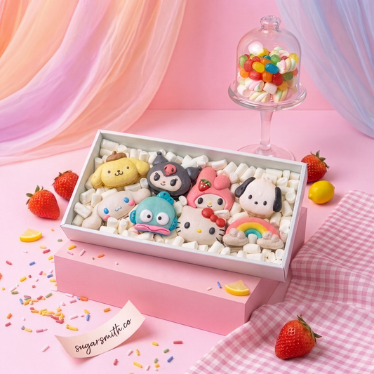 Sanrio and Friends Set 8 pcs - Hello Kitty, My Melody, Kuromi, Cinnamoroll, Pompompurin, Pochacco, Hangyodon macarons